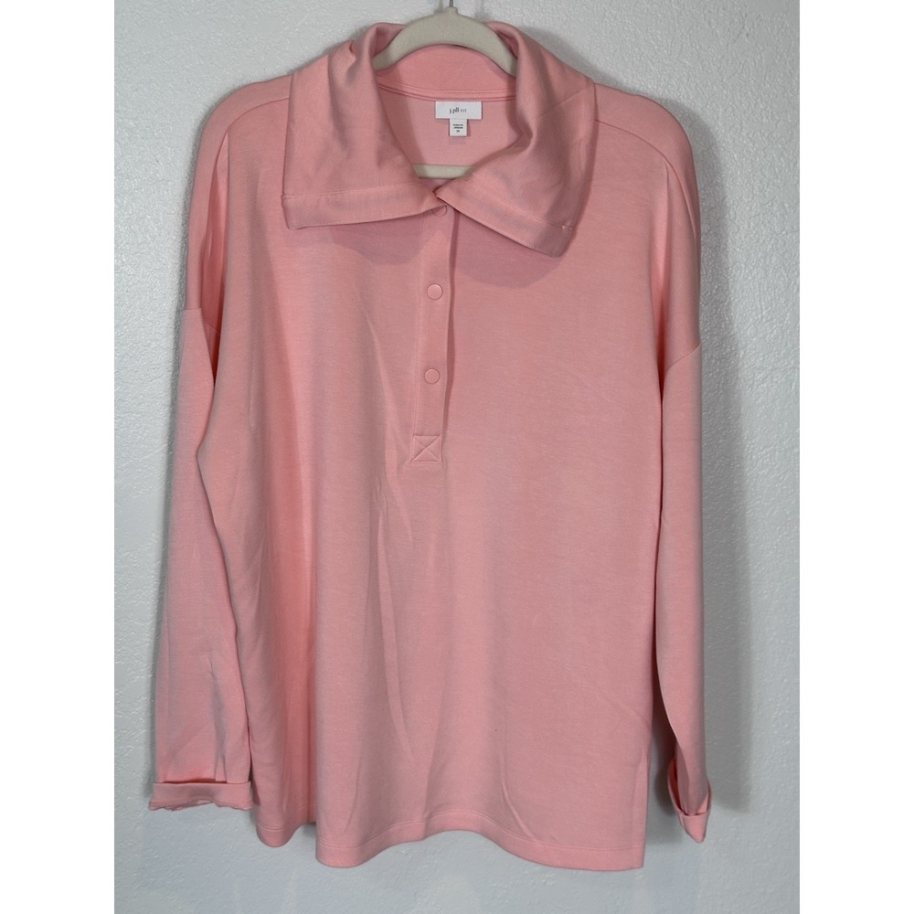 J. Jill Fit EUC Double Knit Snap Collared Light Peach Tunic Sz 2X Super Soft